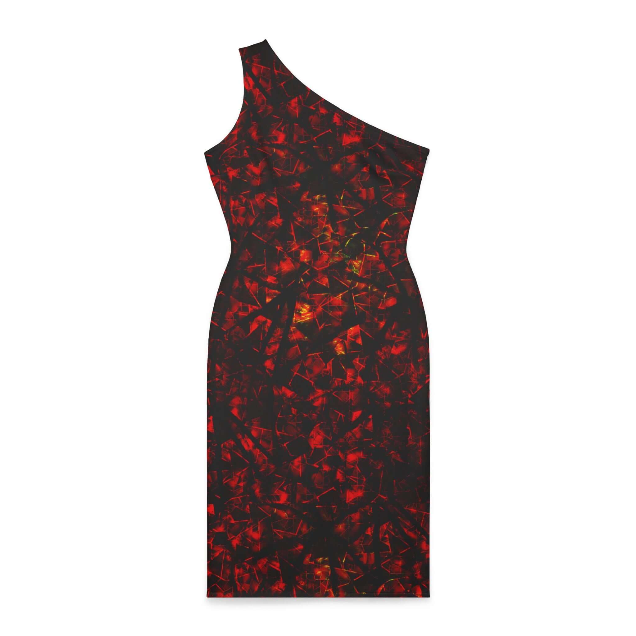 KDS Ketchure Mosaic Crimson One-Shoulder Dress – Elegant & Bold.