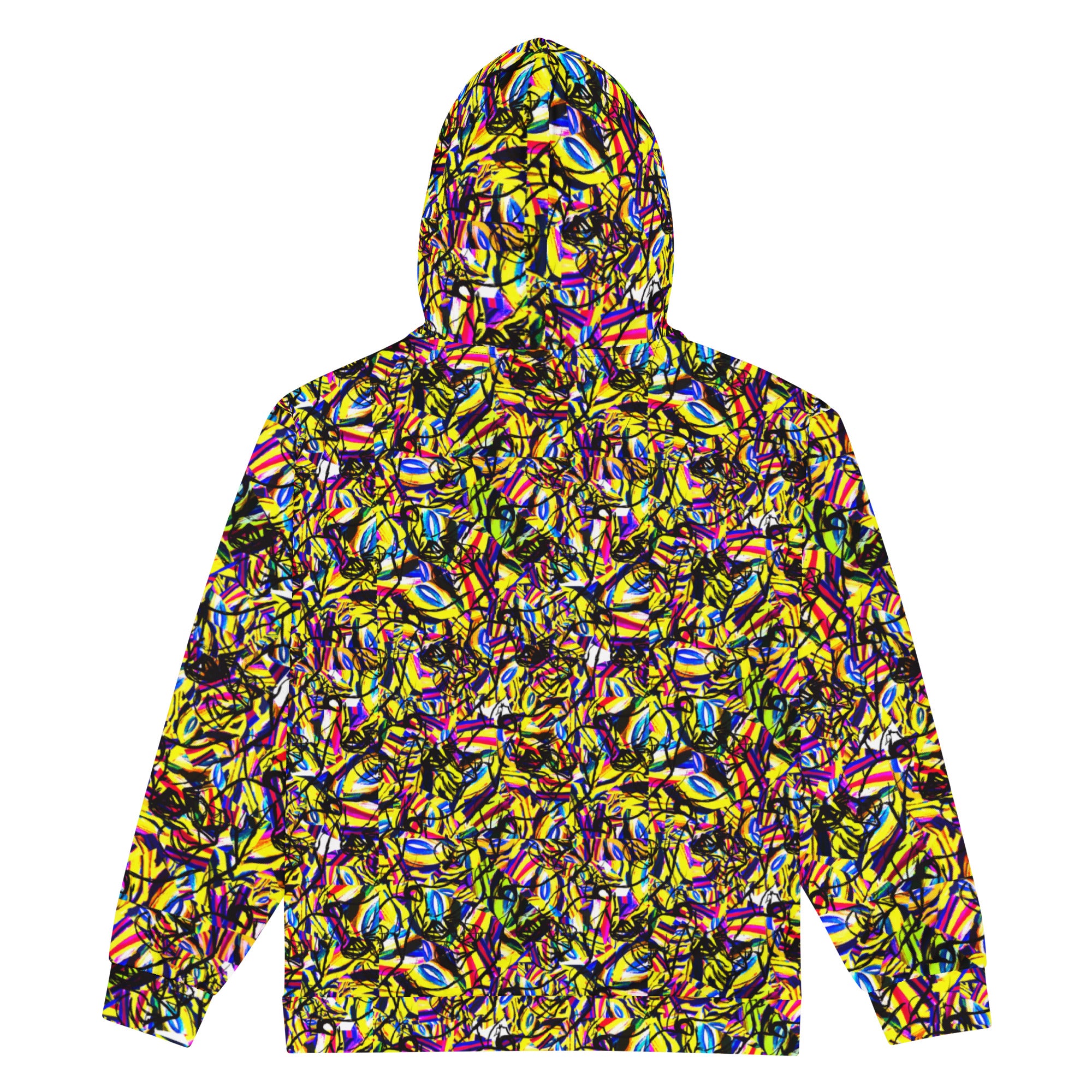 Vibrant abstract-patterned unisex hoodie with bold, colorful design, perfect for making a fashion statement.