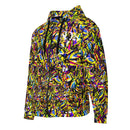 Colorful unisex zip hoodie with bold patterns, showcasing an urban fashion style perfect for making a statement.